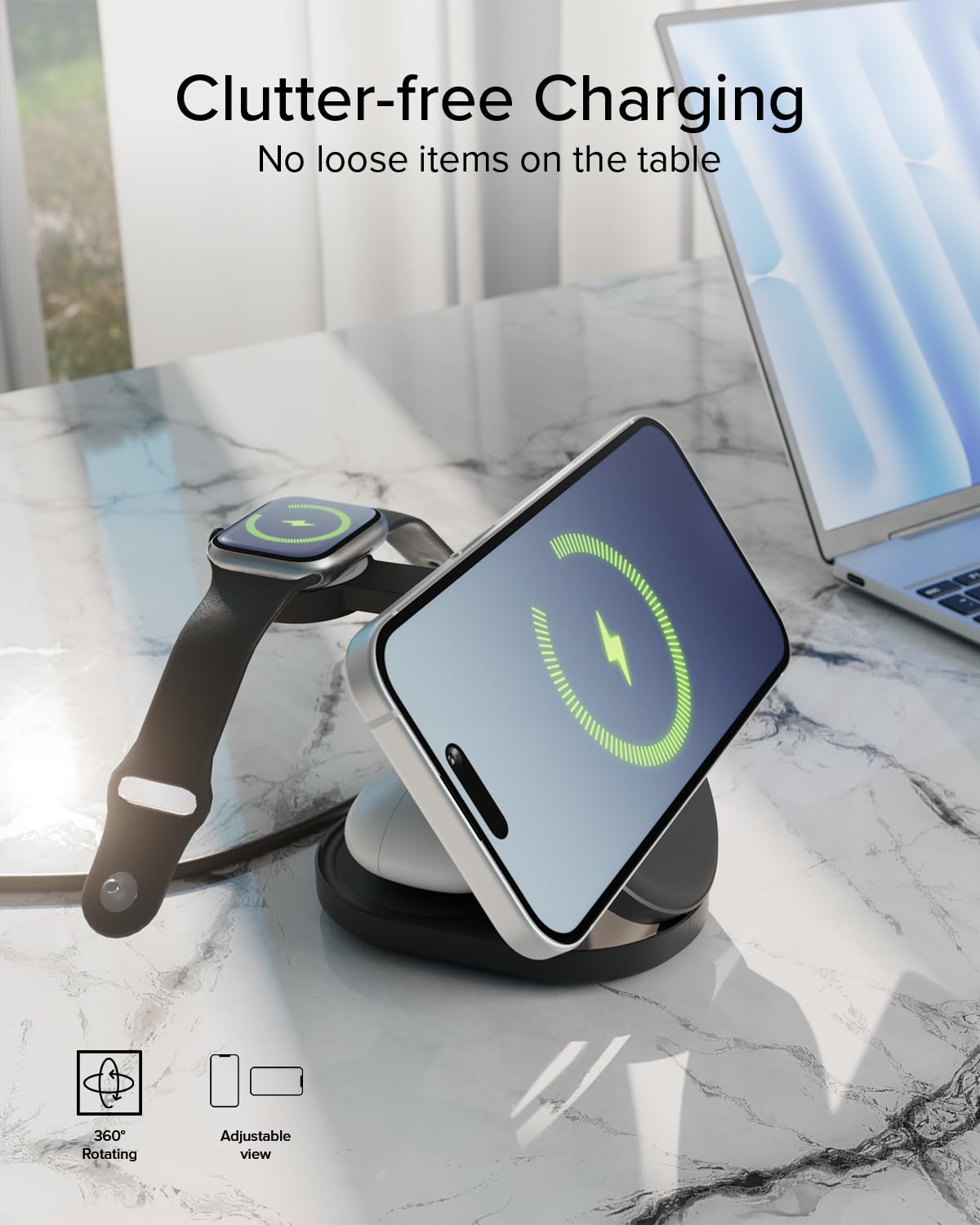 SBS Qi2 25W Power Dock 3w1 MFI MagSafe, Bezprzewodowa Ładowarka do iPhone, AirPods, Apple Watch, Szybkie Ładowanie 35W (25W+5W+5W), Magnetyczna Ładowarka, Zasilanie USB-C, Certyfikowany MFI, Czarny