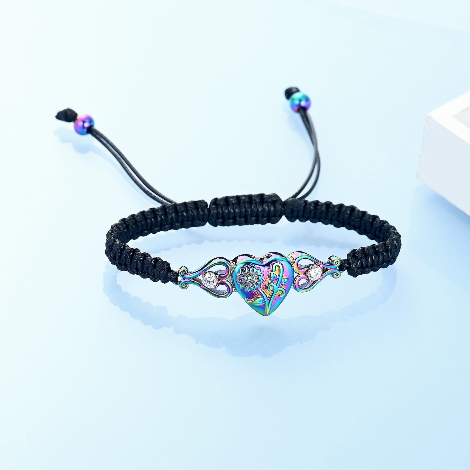 QGJNSGC Double Heart Cremation Bracelet for Ashes for Women Stainless Steel Sunflower Urn Bracelet Memorial Jewelry Loved Ones Human Pet Funeral Keepsake Gift Adjustable Bangle - Image 3