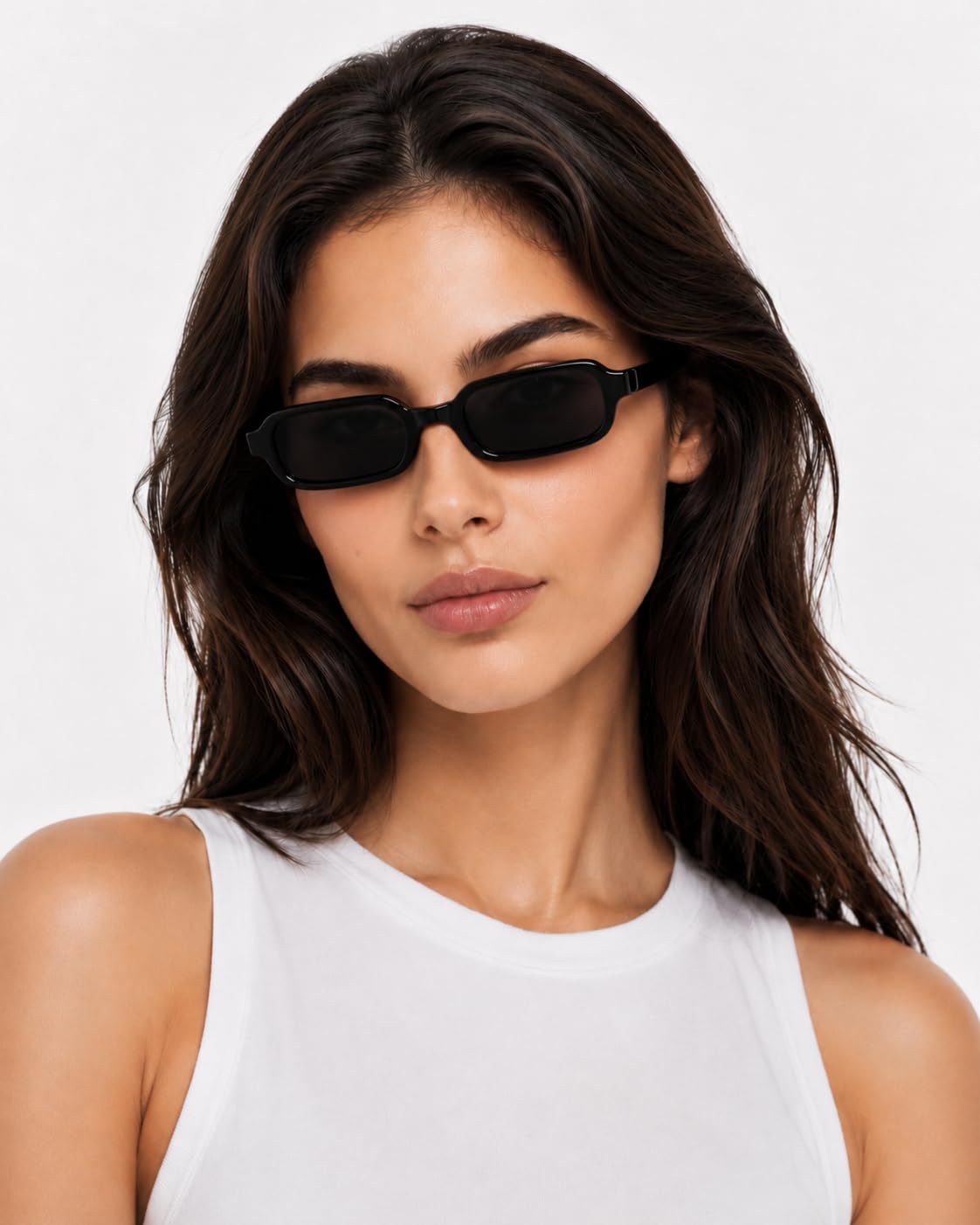 Liora Emilia Sonnenbrille Rechteckig Schwarz Schmaler Acetat-Rahmen 90er-Jahre Retro Unisex Polarisierte Gläser UV400 100% UVA/UVB Schutz mit Premium