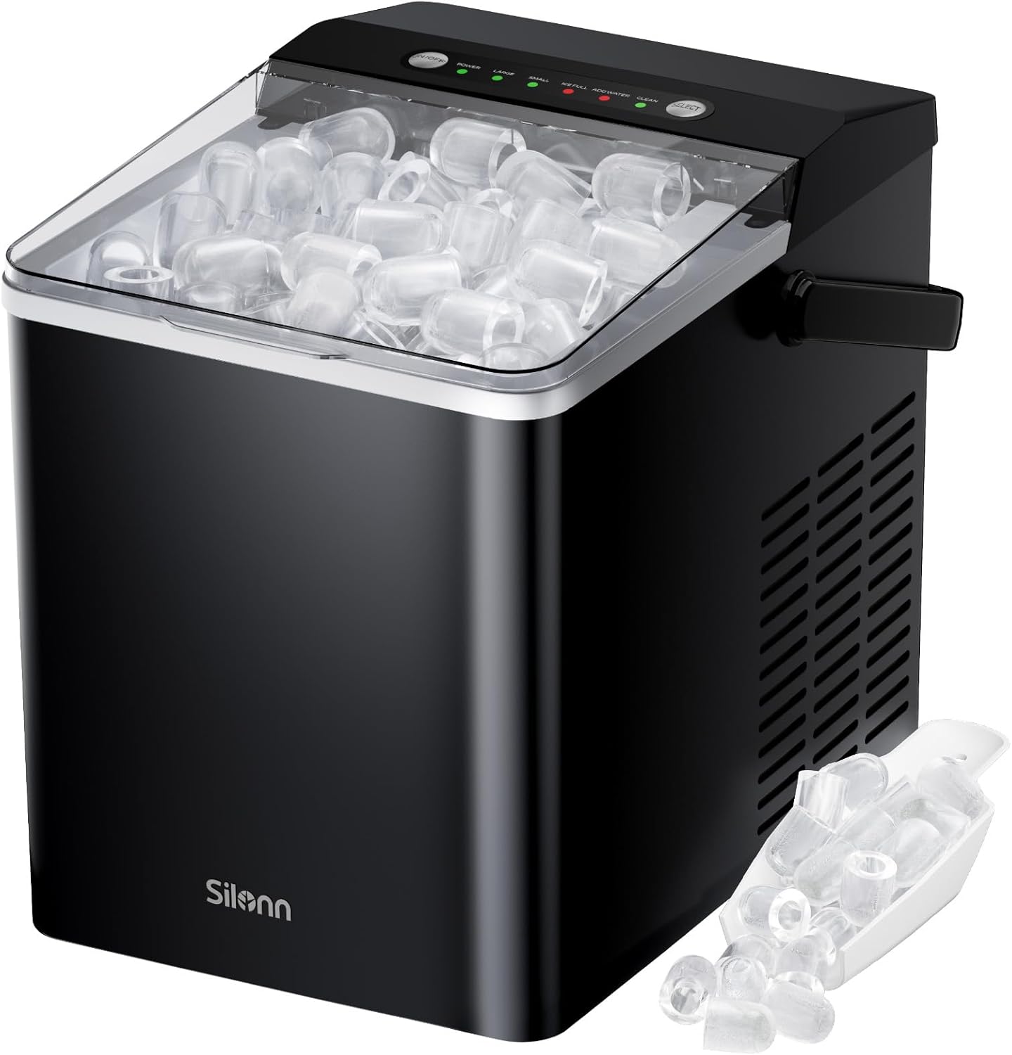 Silonn Ice Maker Countertop, Portable Ice Maker with Carry Handle, Self-Cleaning 1.8L Water Tank Large Ice Basket, Ice Machine Produces 9 Cubes in 6 Min Perfect for Home Kitchen and RV Black-IM35