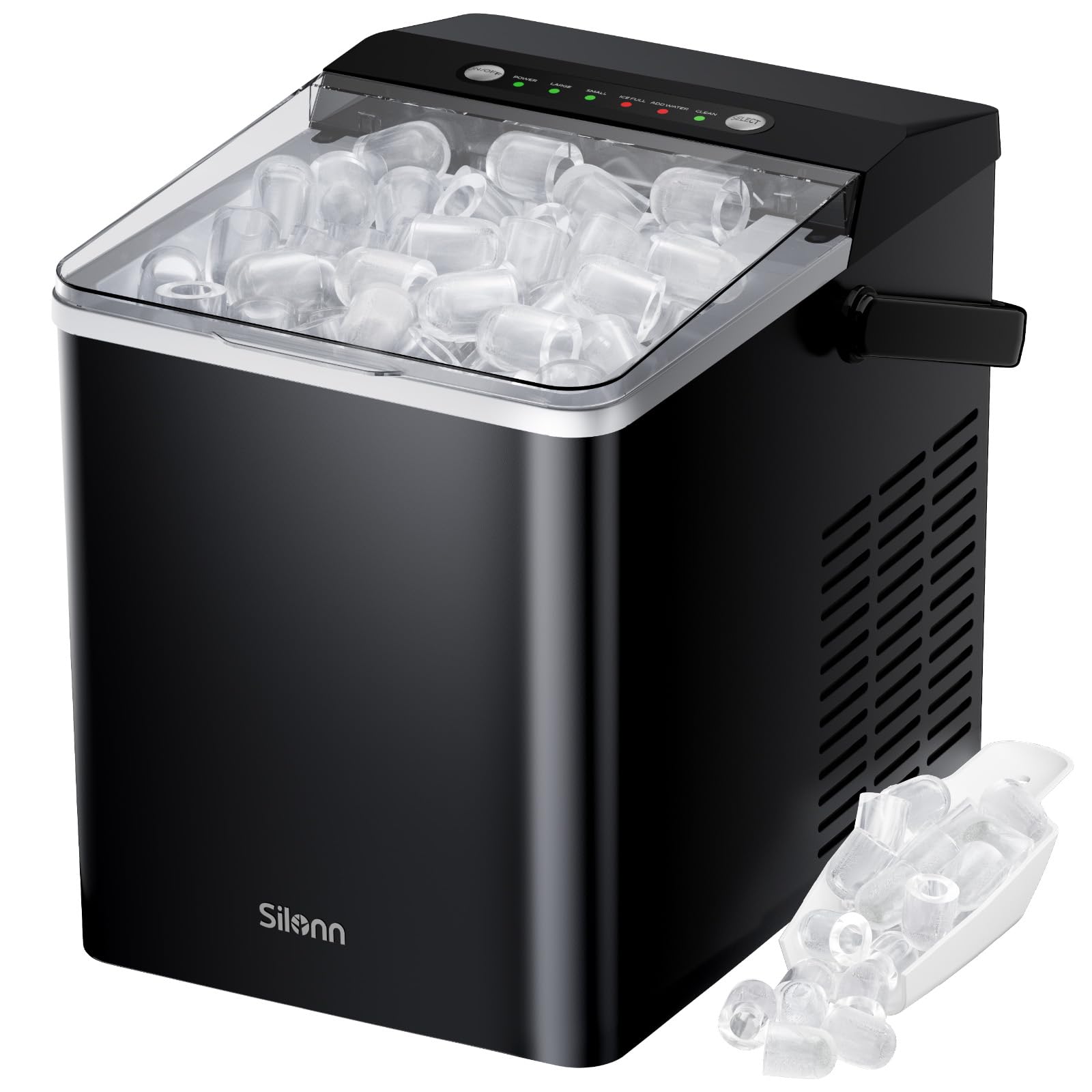 Silonn Ice Maker Countertop, Portable Ice Maker with Carry Handle, Self-Cleaning 1.8L Water Tank Large Ice Basket, Ice Machine Produces 9 Cubes in 6 Min Perfect for Home Kitchen and RV | Fridge.com