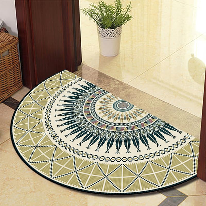 Guest Ruyunlai Half Moon Semi Circle 50cm X 80cm Fireside Rugs for Living Room Washable Inside Door Mat Bedrooms Colourful green 890-15 models