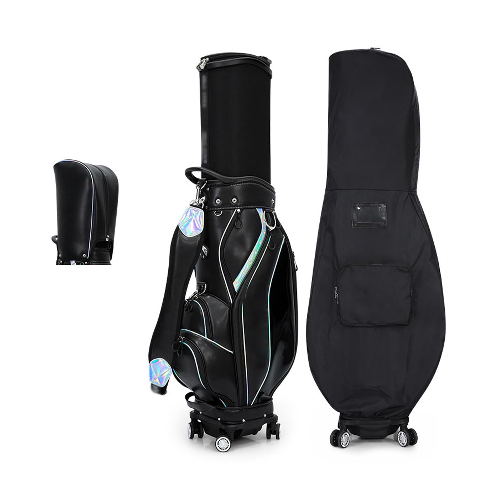 Torba golfowa dla mężczyzn i kobiet, chowana torba na kije golfowe z kółkami, przenośna torba golfowa, łatwa do przenoszenia(Black)