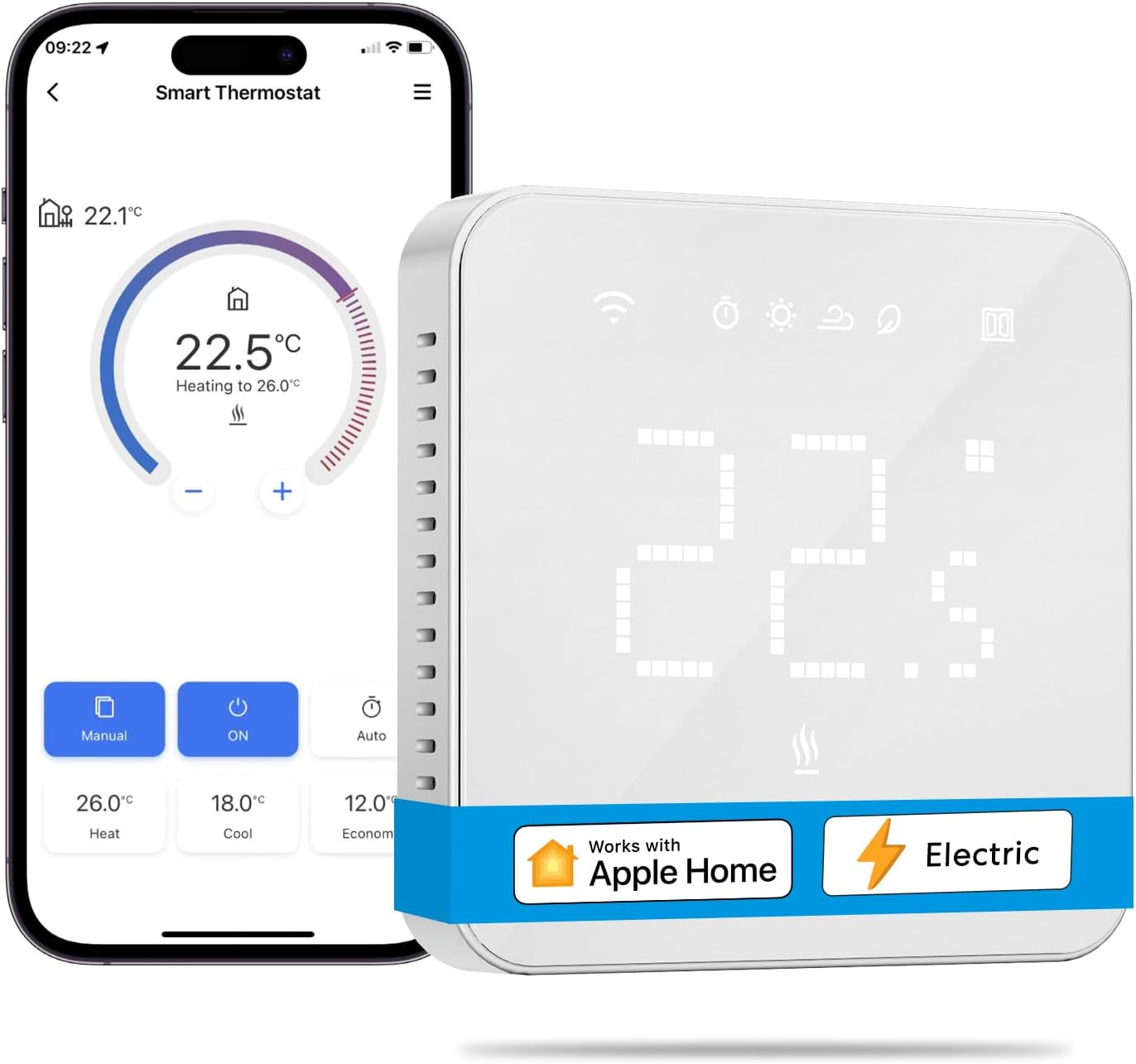 Meross Smart Thermostat, for Electric Underfloor Heating, with Timer, Programmable and Multi-room Control, Hubless, Voice/Remote Control, Compatible with Apple HomeKit, Amazon Alexa, Google Assistant