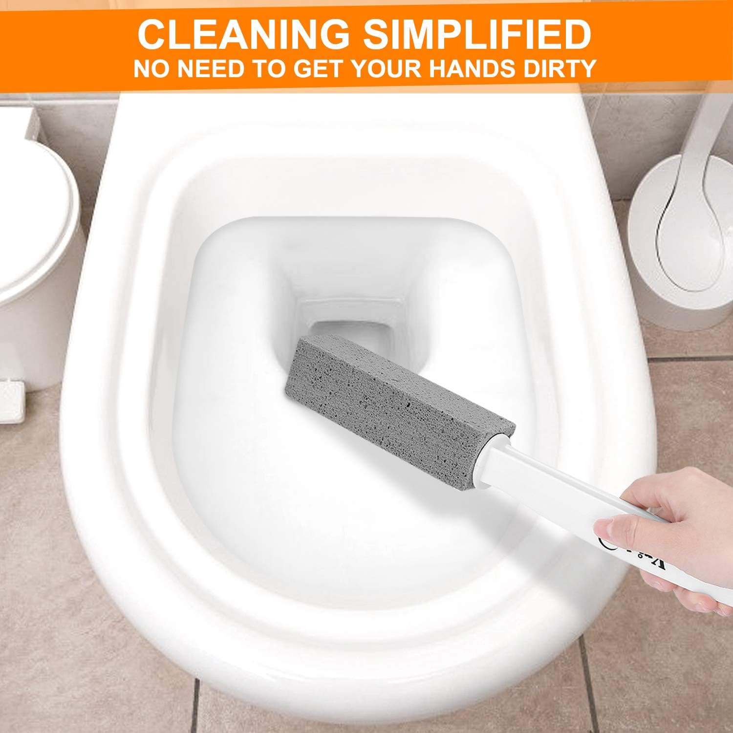 Pumice Stone Toilet Bowl Cleaner with Extra Long Handle Pumice Stone for Toilet Cleaning, Remove Limescale, Hard Water Rings, Calcium Buildup, 2 Pack (2) 4