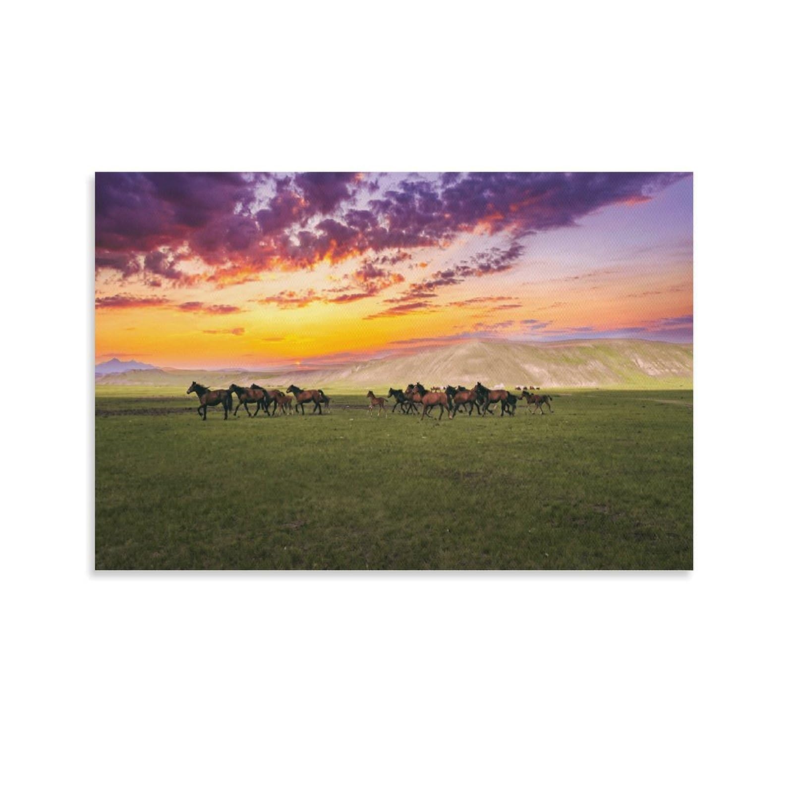 XPASHIQWC Galloping Horses Poster Artwork Sunset Grassland Giclee Canvas Prints Modern Canvas Wall Art Picture Wall Hanging for Bathroom Wall Decor 20x30inch(50x75cm)