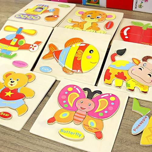 Soujoy 24 Pack Puzzles For Toddlers, Wooden Preschool Learning Puzzles Toy For Kids Age 3-5, Montessori Baby Jigsaw Toys For Boys And Girls, Animal Vehicle Shape #TOP7