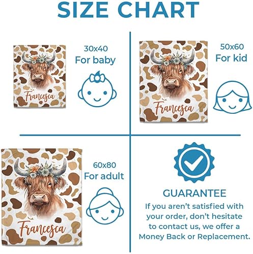 Vista 48 de Hyturtle Manta personalizada con estampado de vaca con nombre, mantas de bebé personalizadas para niños y niñas con estampado de vaca blanca y Vaca 7