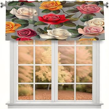 Colorful Roses Valances for Windows, 54"x18" Short Window Valance Curtains for Living Room Bedroom Bathroom, Decorative Rod Pocket Kitchen Valances
