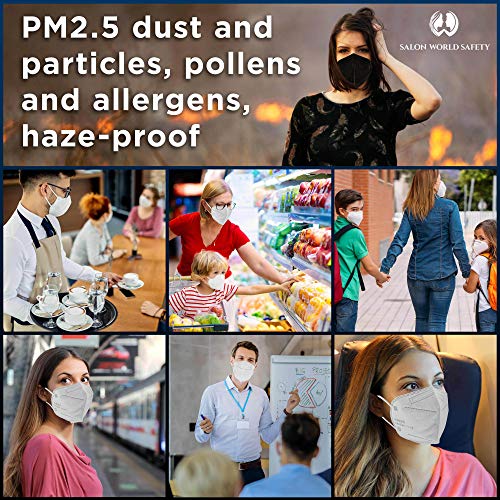 Salon World Safety Black Kn95 Protective Masks, Pack Of 20 - Filter Efficiency ≥95%, 5-Layers, Sanitary 5-Ply Non-Woven Fabric, Safe, Easy Breathing #TOP4