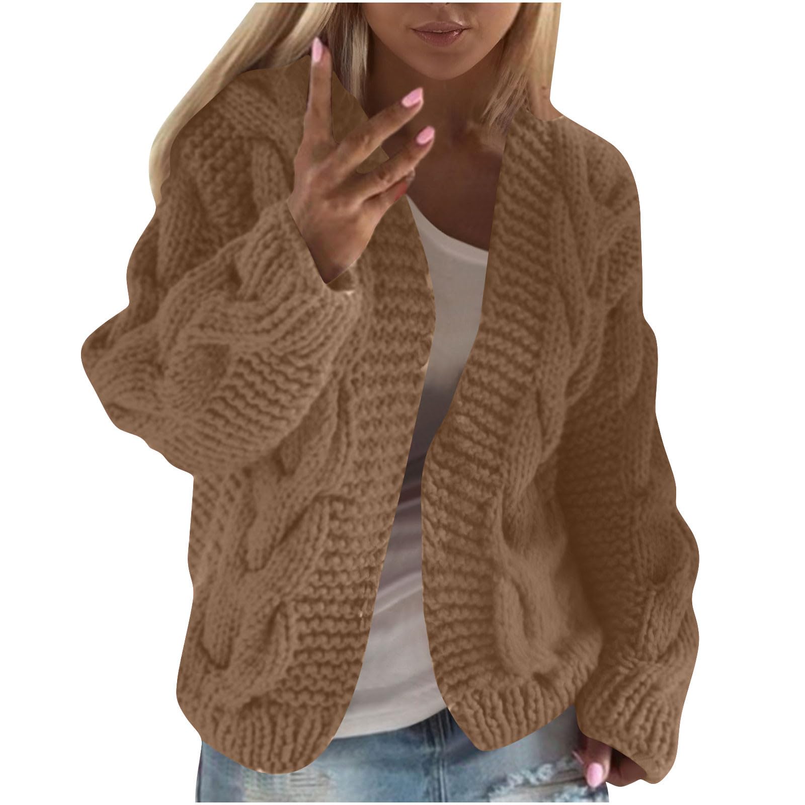 Womens Oversized Cable Knit Cardigan Fall Fashion Long Sleeve Open Front Chunky Sweaters Solid Color Winter Coats