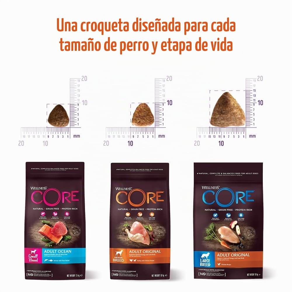 Wellness CORE Large Breed Original - Comida Seca para Perros Adultos de Razas Grandes, Pollo de 10 kg, sin azúcar añadido, sin Cereales, con Alto Contenido de Carne