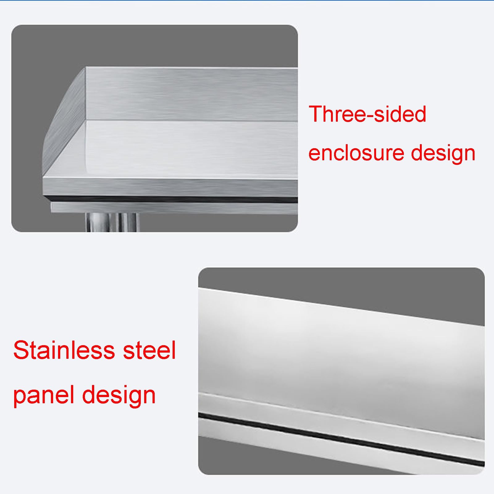 Banco de Trabajo de Acero Inoxidable de Doble Capa con Tres Paneles Laterales Mesa de Preparación de Cocina con Estantes Fijos de Estructura Triangular