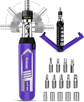 Ratchet Screwdriver Set, 14-in-1 Multi Bit Screwdriver Set, 180 Pivoting Adjustable Angle Screwdriver, for Home DIY, Electronics, Car Emergency and Garage