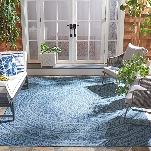 Image of SAFAVIEH Courtyard Collection 8' x 10' Navy / Aqua CY8734 Indoor /-Outdoor-Waterproof Easy-Cleaning Patio Backyard Mudroom Area-Rug
