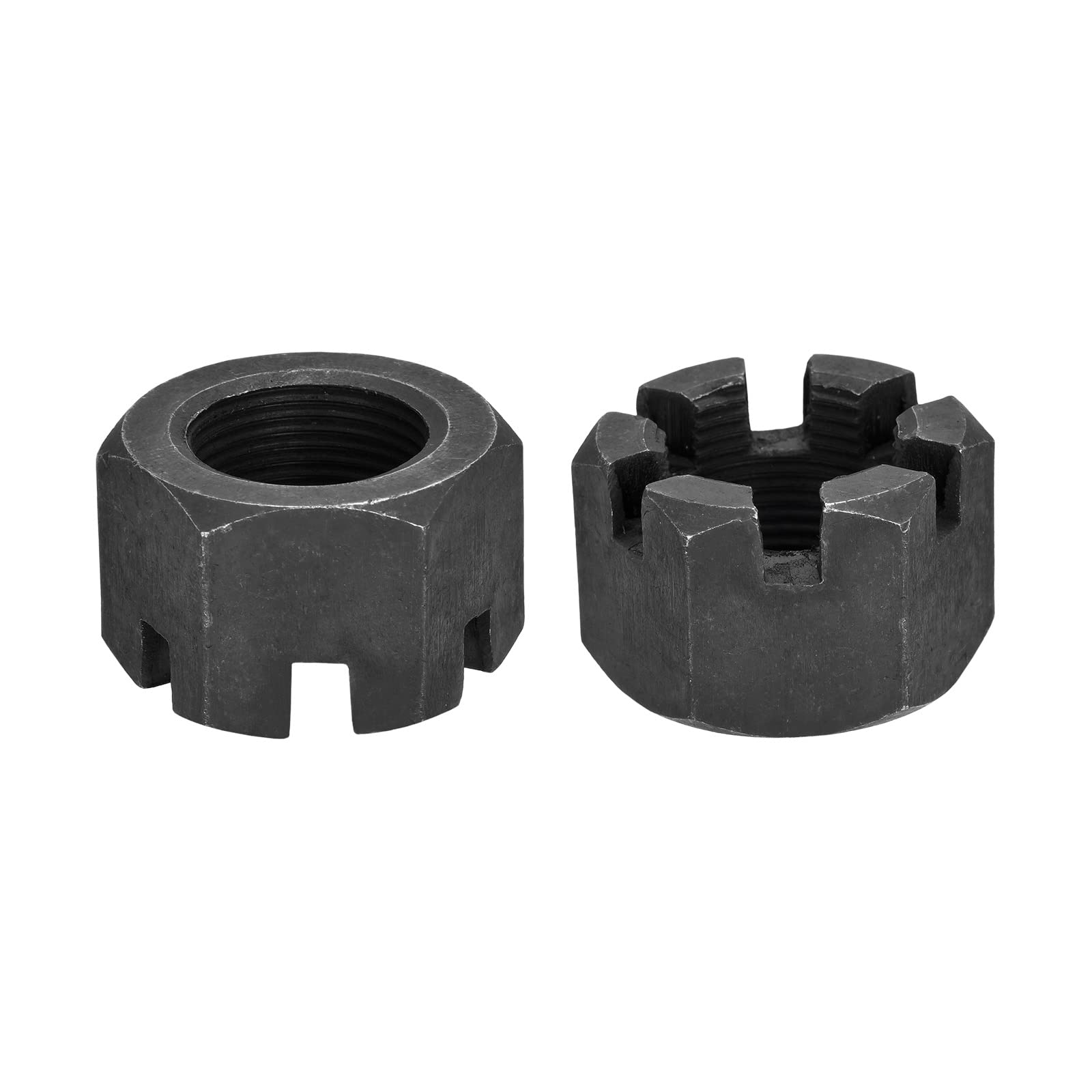 DTGN M30x2mm(DxP) Slotted Hex Castle Nuts - 2Pack - Good for Machinery Repairing - Carbon Steel Blackened Hexagon Nuts - Black