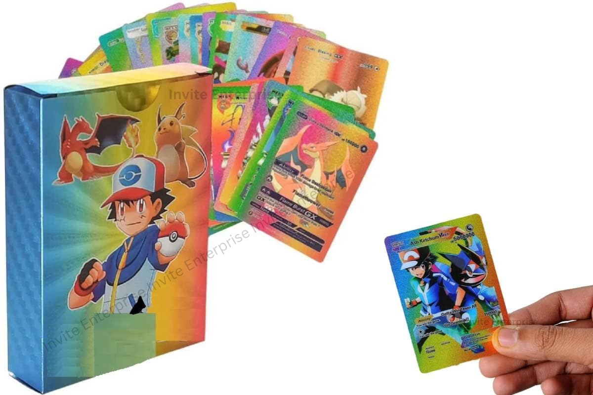 Alokik Enterprise Assorted 55 PCS Rare Rainbow Foil Cards Deck Box, V  Series Cards Vmax GX Rare Rainbow Cards and Common/Rare Best Gift for  Collectors, Childrens, Adults (55 Cards, Rainbow) : Amazon.in: