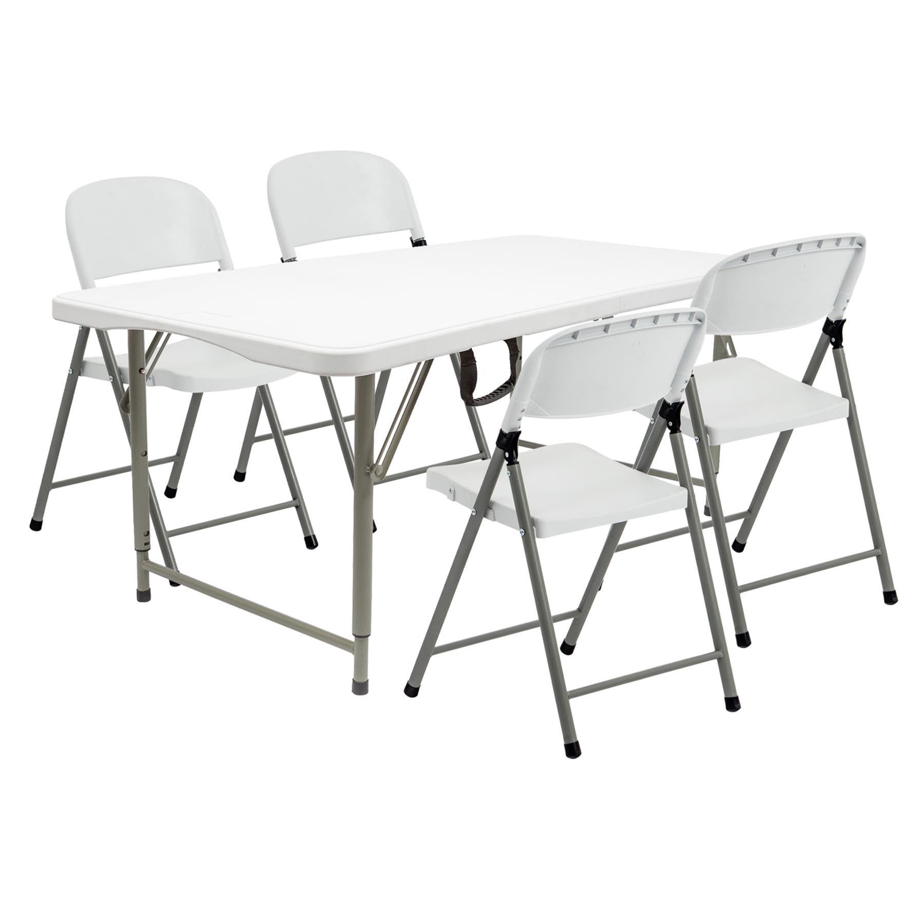 Harbour Housewares Height Adjustable Folding Camping Picnic Table & Chair Set - 120cm (4ft) - White - Foldable Outdoor Garden Dining Furniture