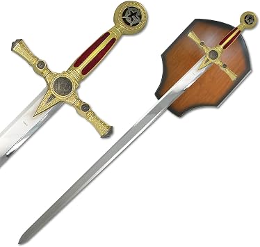 45"-Masonic Ceremonial Medieval Sword with Wood Display Plaque.