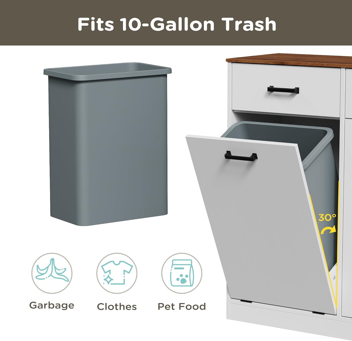 MHOM Farmhouse Double Tilt Out Trash Can Cabinet fits 10 Gallon Trash Bin, Kitchen Recycling Cabinet with 2 Drawers, Hidden Garbage Can Storage for Kitchen & Dining Room, Antique White