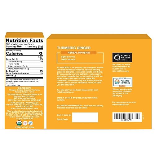 Vista 139 de HANDPICK, Bolsas de té negro orgánico English Breakfast (100 unidades) USDA Orgánico, sin OMG Té negro fuerte, robusto y alto en cafeína Bolsas