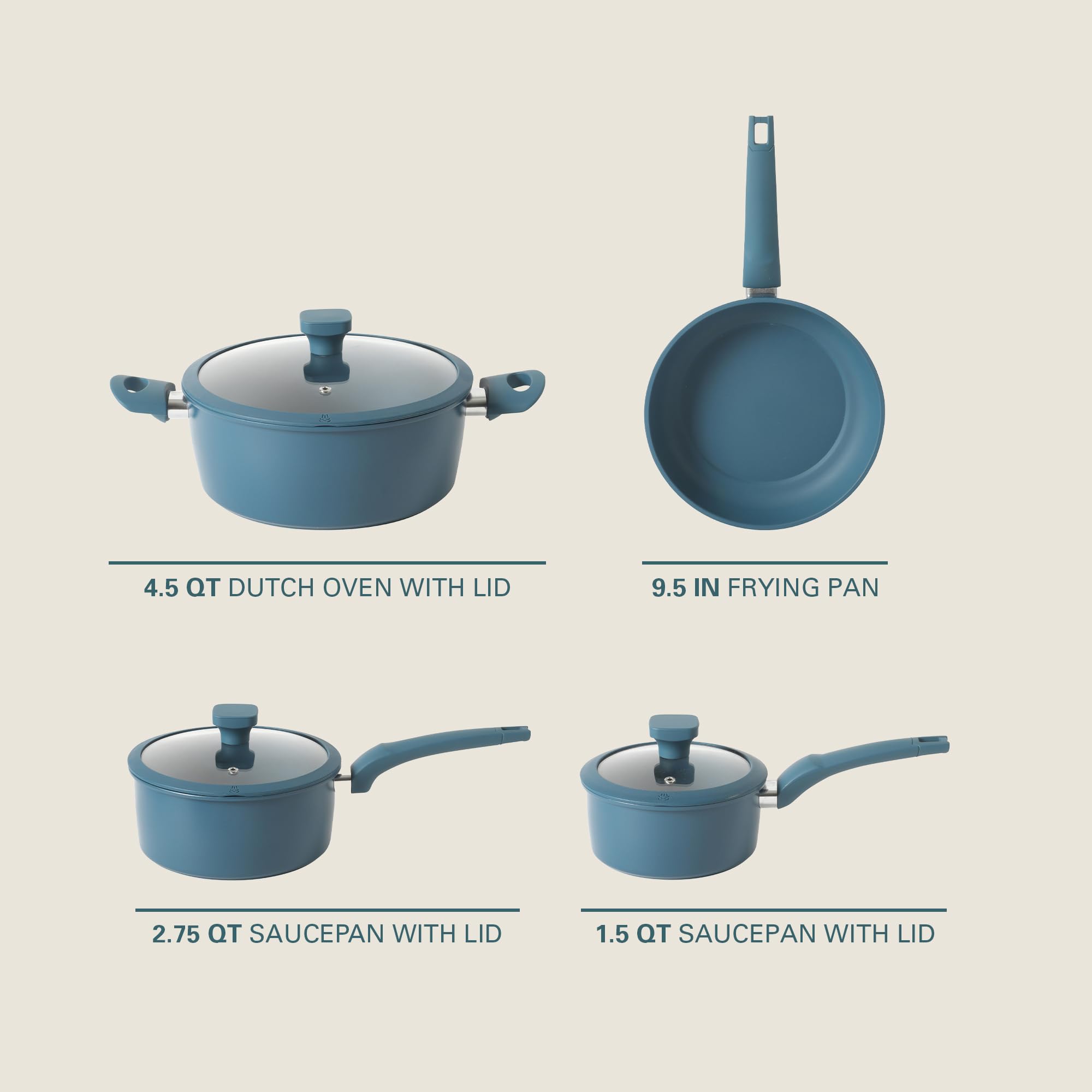 Gibson Home Helensburgh 7-Piece PFA-Free Ceramic Nonstick Carbon Steel Cookware Set – Blue Pots and Pans with Glass Lids, Saucepan, Dutch Oven, Fry Pan view 2
