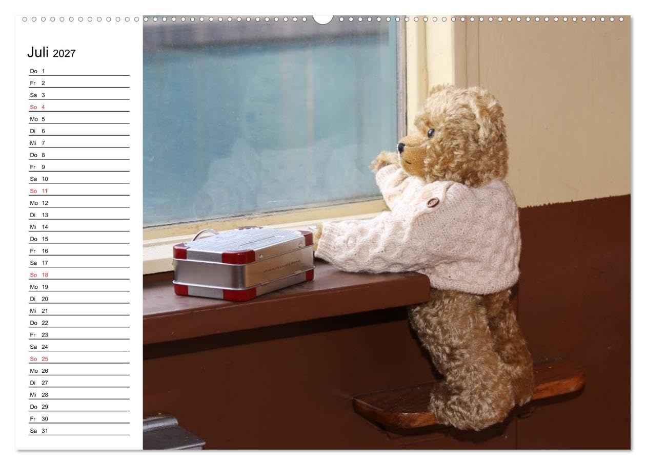 CALVENDO - Teddy unterwegs (hochwertiger Premium Wandkalender 2027 DIN A2 quer), Kunstdruck in Hochglanz: Ein Teddykalender für die ganze Familie