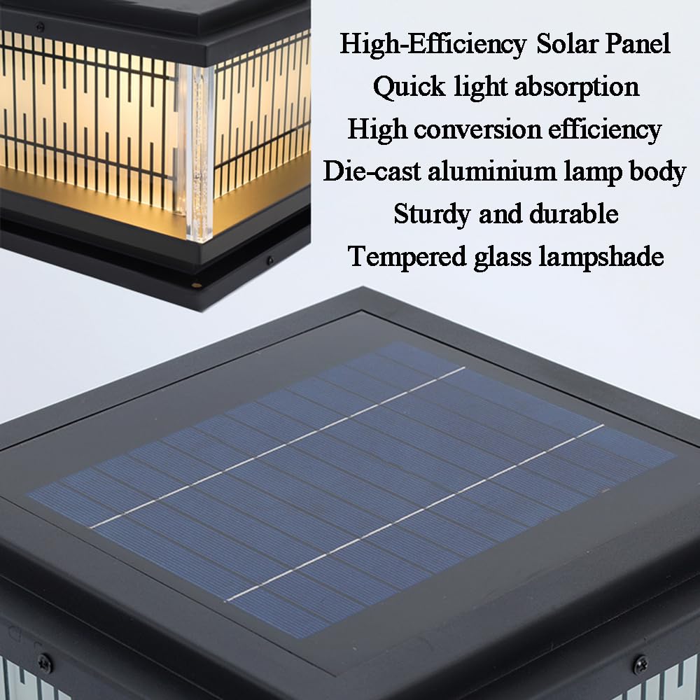 Solarna lampa ogrodowa z kolumną, czarna, kwadratowa, zewnętrzna