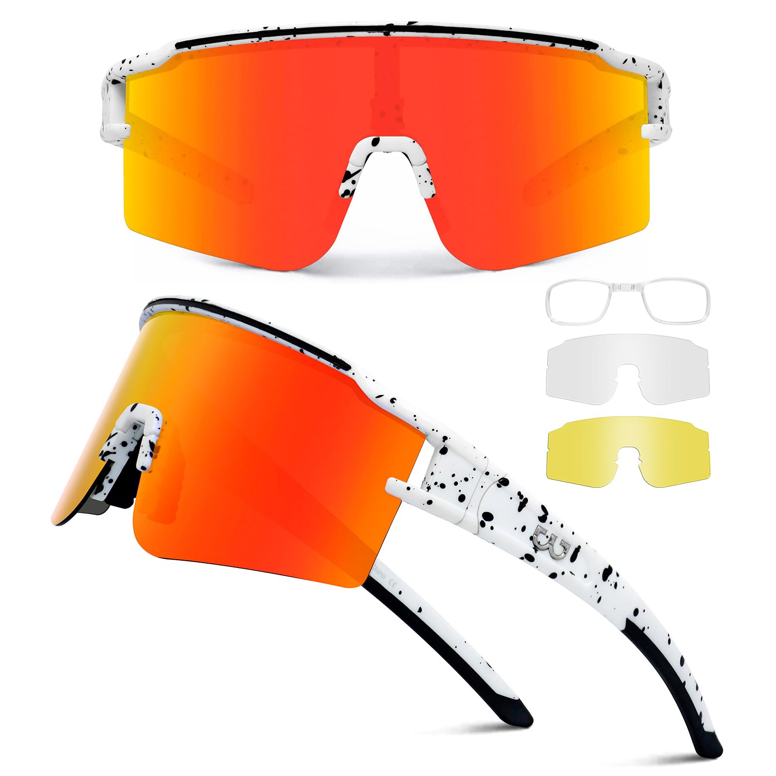 FMY Polarized Sports Sunglasses for Men Women with 3 Interchangeable Lenses,UV Protection MTB Baseball Cycling Glasses