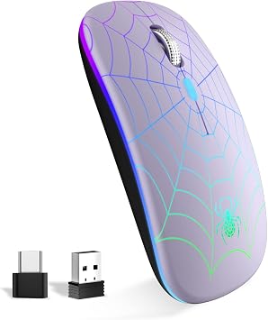 MMK for Wireless Mouse, Led Mouse Portable Mobile Optical Cordless Mouse with USB and Type C Receiver, 3 Adjustable DPI Wireless Computer Mouse for Mac Book, Laptop, Desktop,Windows, PC - Purple