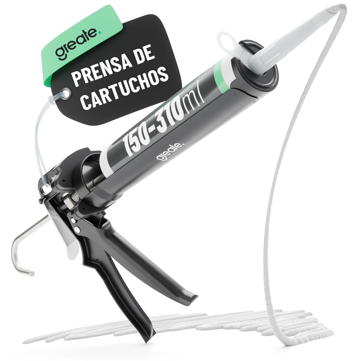 greate Pistola de cartuchos con relación 25:1 & sistema antigoteo - Pistola silicona para cartuchos de 150-310 ml - Pistola selladora para silicona, acrílico & adhesivo - Aplicador