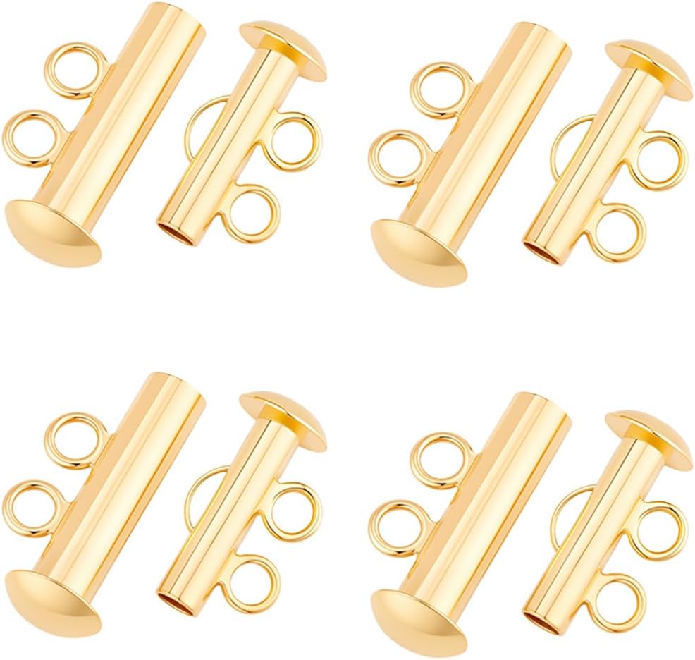 Beebeecraft 1 Box 6Pcs Slide Lock Clasp 14K Gold Plated 2-Strand Layered Necklace Separator Clasp for Stackable Tangle Free Jewelry Making Bracelet Supplies Kits