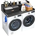 CuisinSmart Washer Dryer Countertop with 2-Tier Shelf, Wood Laundry Countertop Over Washer and Dryer with Edge, 54" Width x 27.5" Depth Laundry Hamper Table Top Storage Organization Walnut