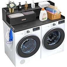 CuisinSmart Washer Dryer Countertop with 2-Tier Shelf, Wood Laundry Countertop Over Washer and Dryer with Edge, 54" Width x 27.5" Depth Laundry Hamper Table Top Storage Organization Walnut