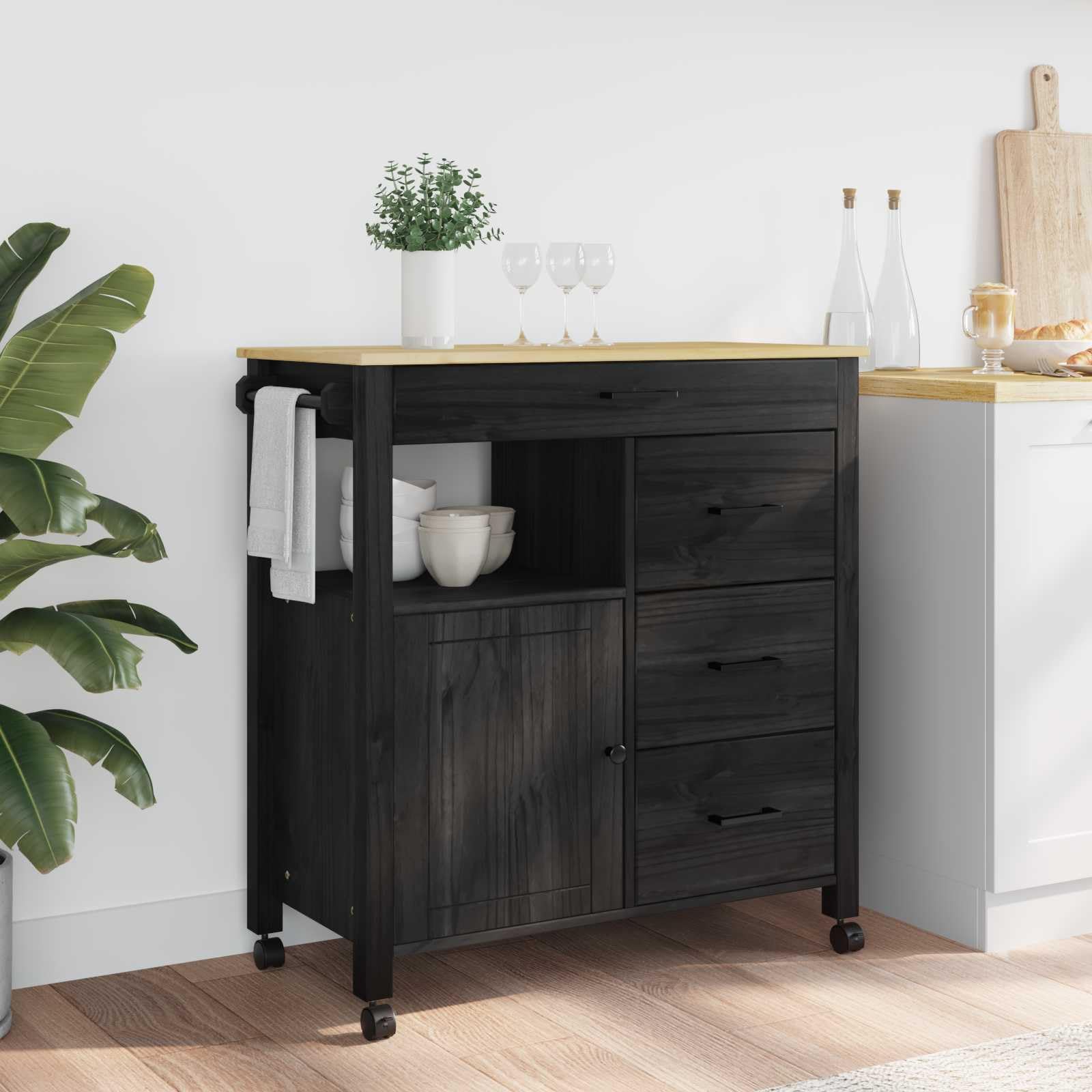 Monza - Carrello da cucina in legno massiccio di pino, 84 x 40 x