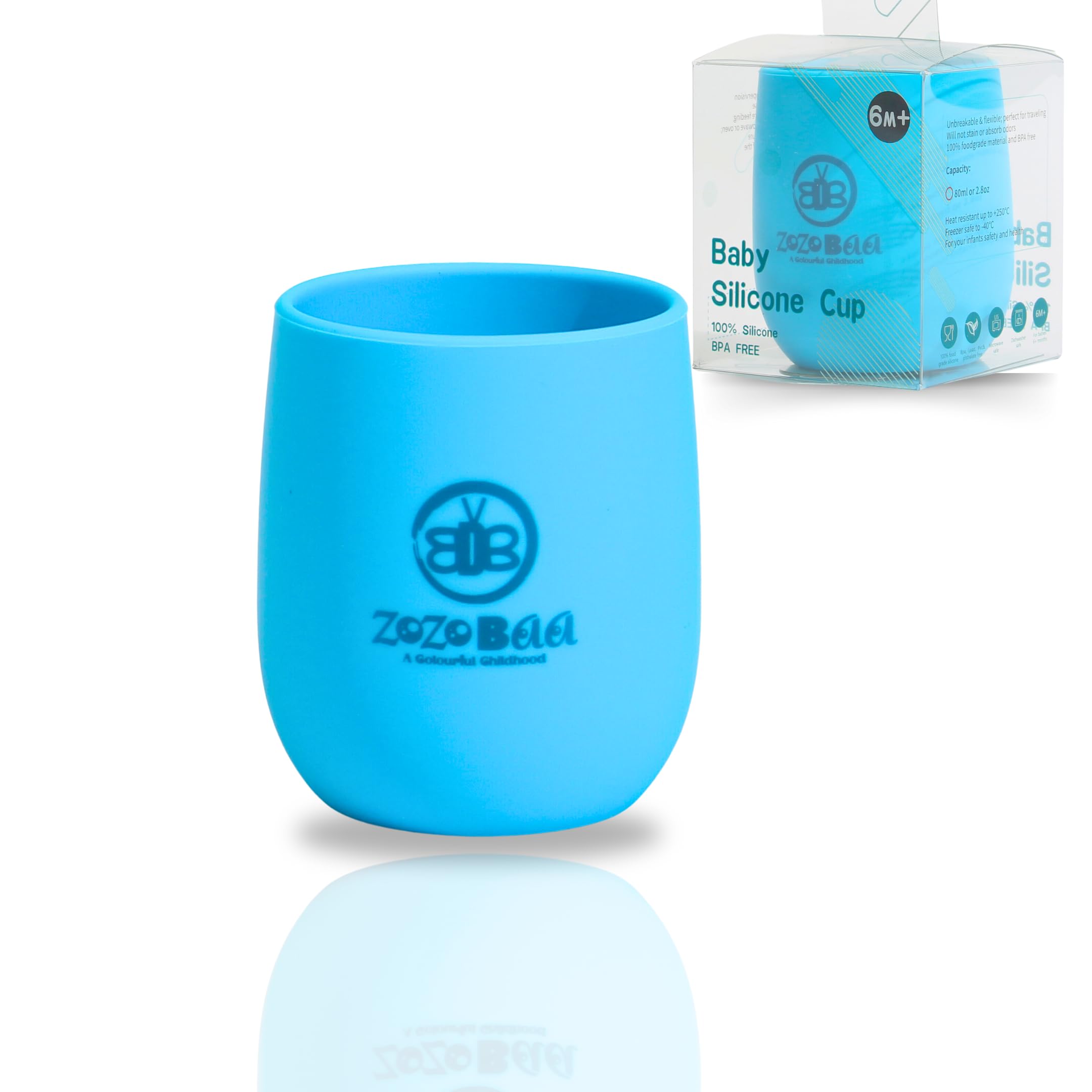 zozobaa silicone baby drinking cup with easy grip | multipurpose tiny cups for infant’s first stage training | bpa-free, unbreakable non sippy cup for toddlers (aqua blue)