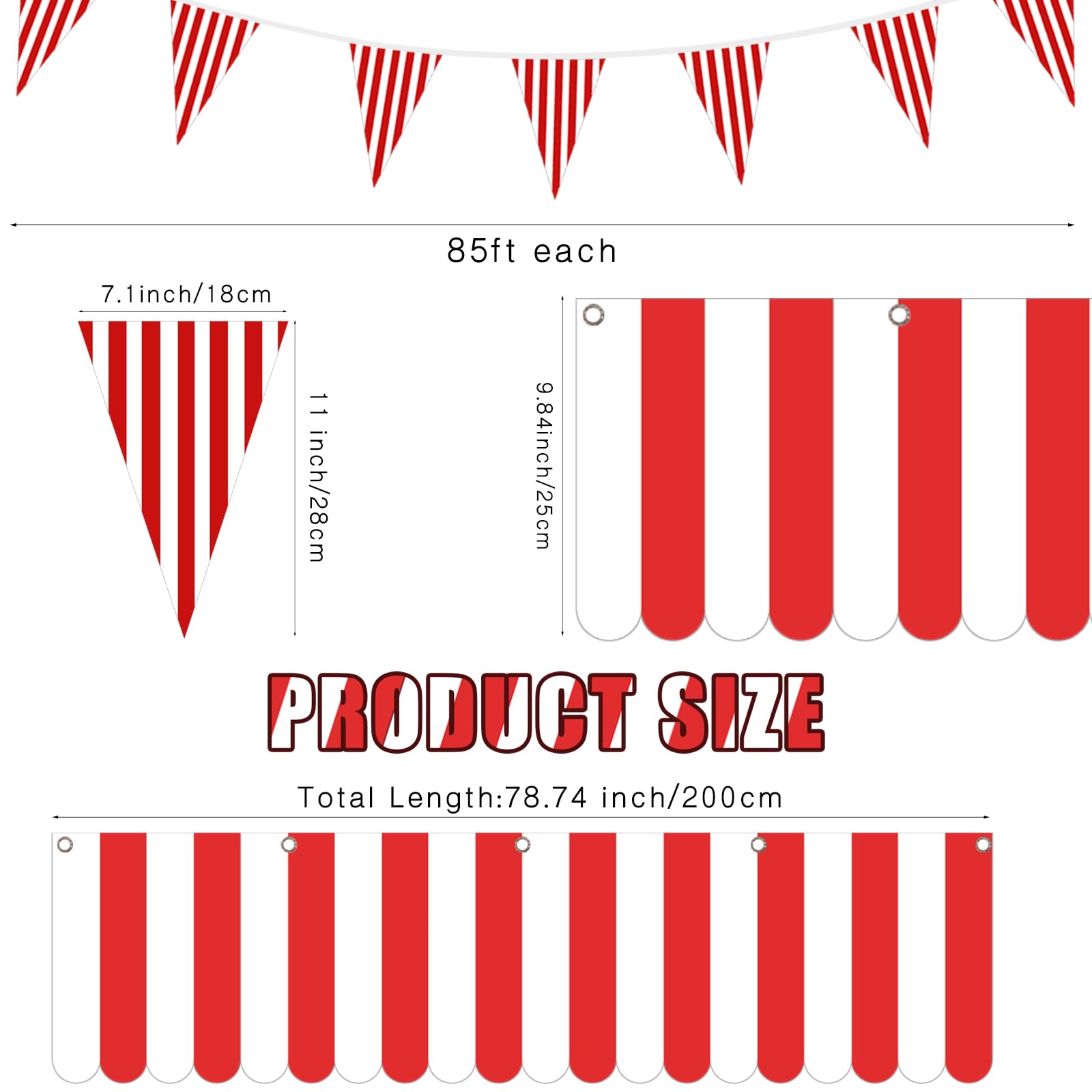 Preboun 6 piezas de carpa de carnaval, circo, carnaval, decoraciones colgantes de rayas rojas y blancas, banderines de carnaval, banderas triangulares para Halloween, cumpleaños, suministros de fiesta