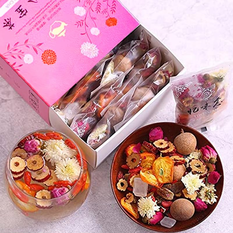 FullChea - Ba Bao Cha Tea Health for Women Tea Bag - Eight Treasures Tea Chinese Herbal Tea Hoja suelta - Bolsa de té incluye azufaifo de rosas