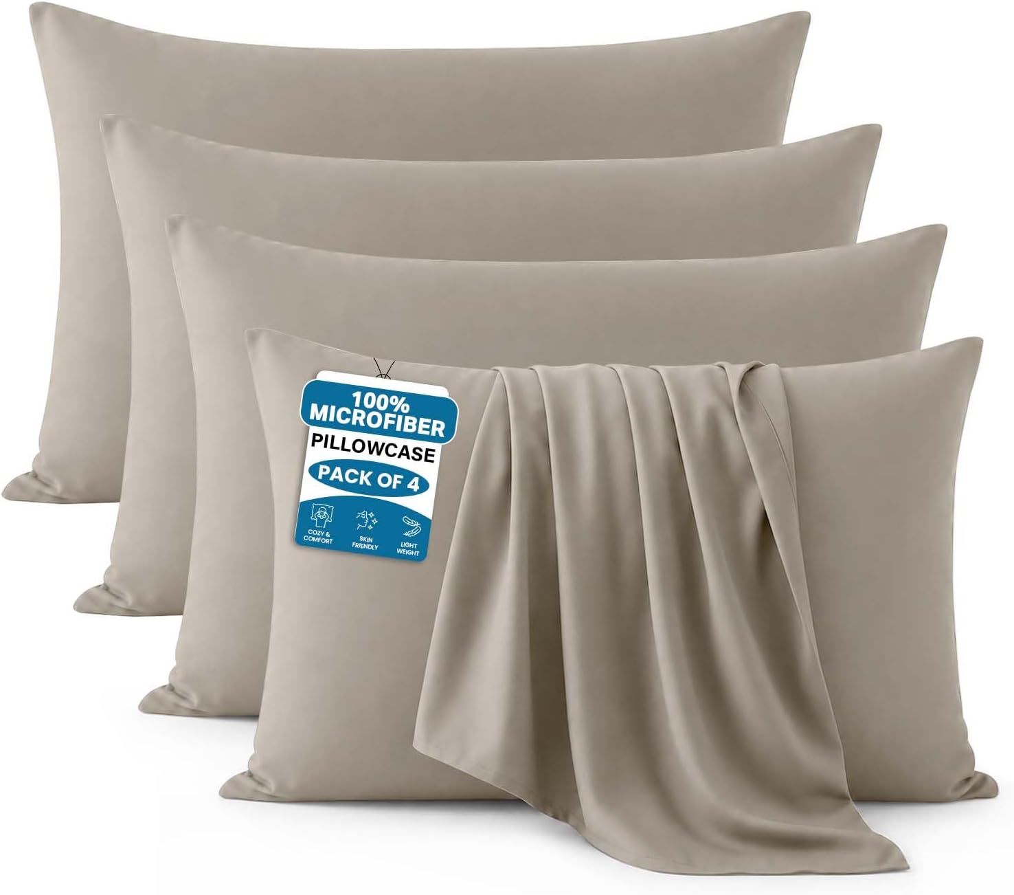 Moonlight Bedding Pillow Cases 4 Pack – Beige Pillowcases Envelope Closure Super Soft Brushed Microfiber Standard House Wife Pillow Covers, (50 X 75 CM)