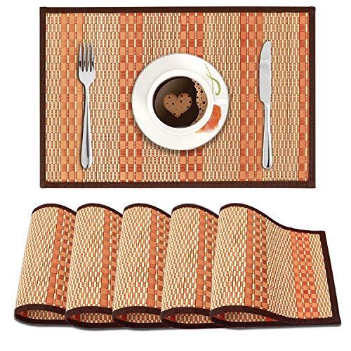 Image of HOKIPO Bamboo Table Mats for Dining Table, Set of 6 Wooden Placemats, 45x30 cm, Orange (AR2817-D6)