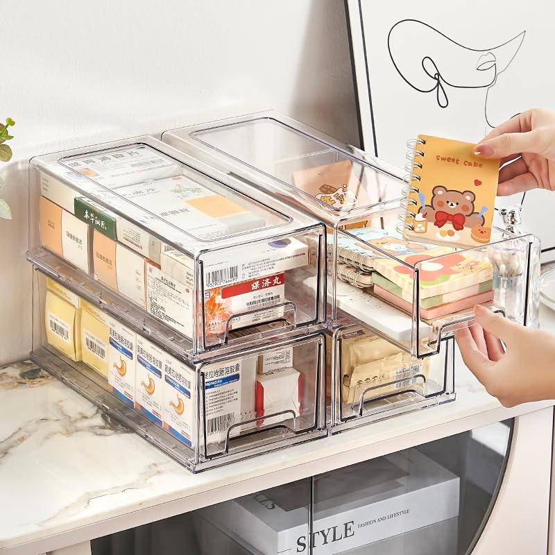 Image of clear Drawer-Type Plastic Storage Box Bins Organizer,Family First Aid Kits Medicine cabinet Box Organizer,Closet ,Shelf,Ointments, Adhesive Bandages,Cosmetics,Office Items (clear, 2M)