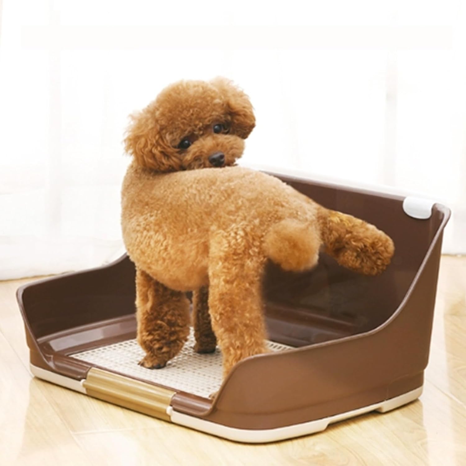 Dog Litter Box, Indoor Pupp Potty Trays, Mesh Pet Training Pads with High Walls, Removable Duty Tray Pot for Puppy Small Sizedogs Non Skid Feet(Brown,51.2cm)