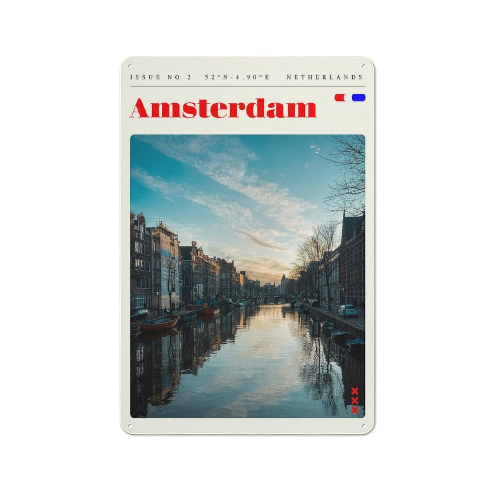Junmoney Style-1 Amsterdam Netherlands Travel Art Retro Metal Wall Decor 30X20cm, Retro Metal Sign For Garage, Hobby Room, Office Or Man Cave