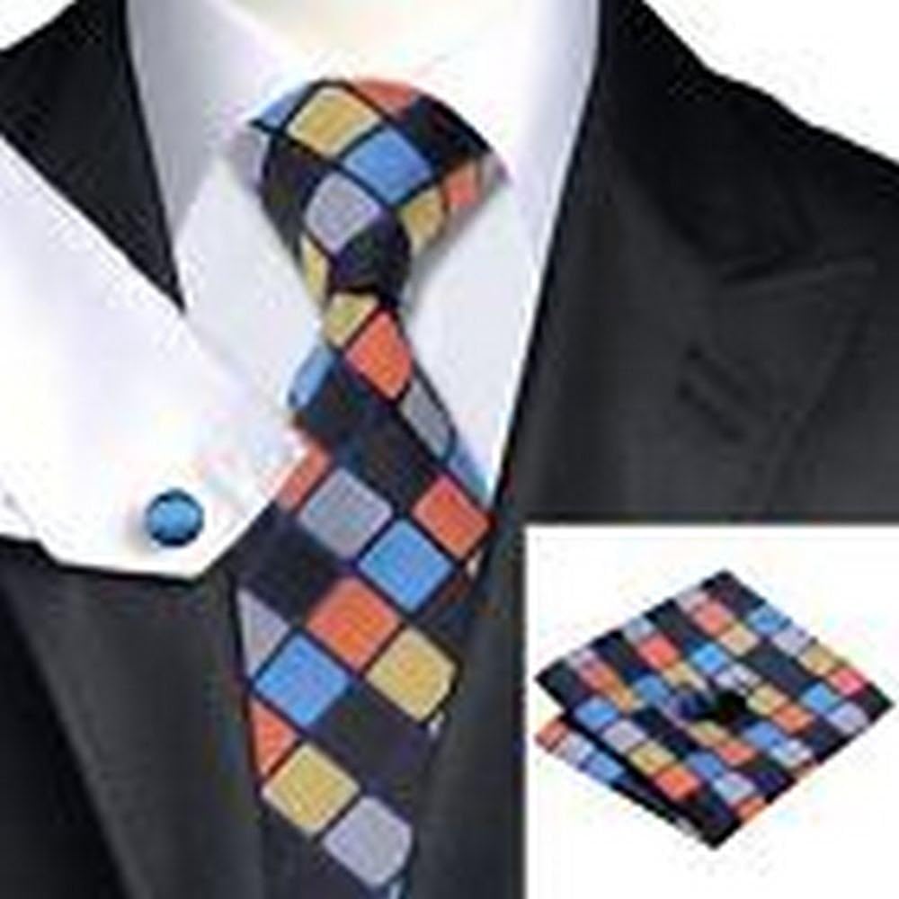 Banana Republican STAF-1181 Classic Plaids Blues Tie Hankerchief Cufflinks Silk Necktie Jacquard Tie #BR5529
