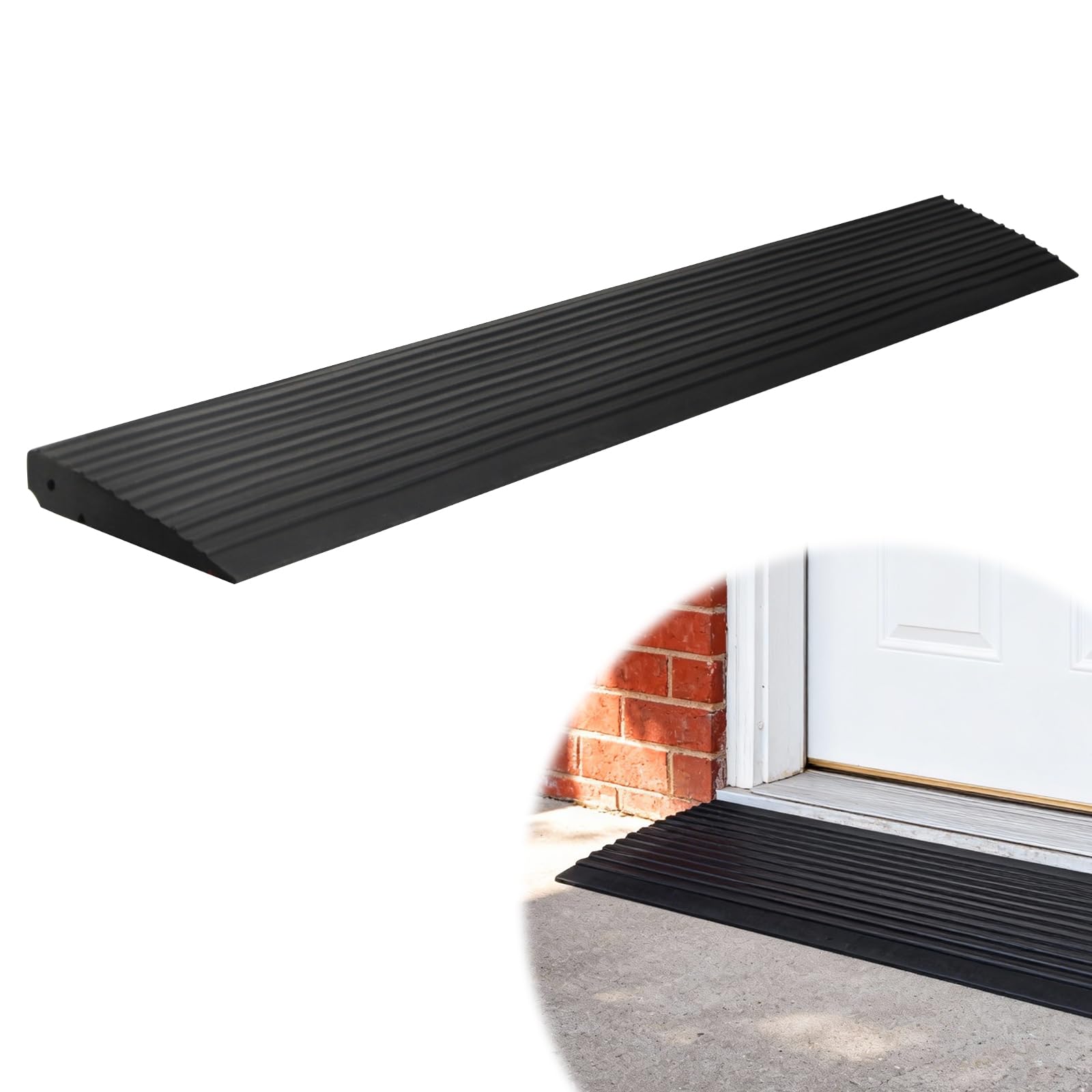 Photo 1 of 1" Rise Rubber Threshold Ramp for Doorway, 2000lbs Load Capacity Door Ramp with Non-Slip Surface, Rubber Curb Ramp for Wheelchair, Sweeper and Scooter