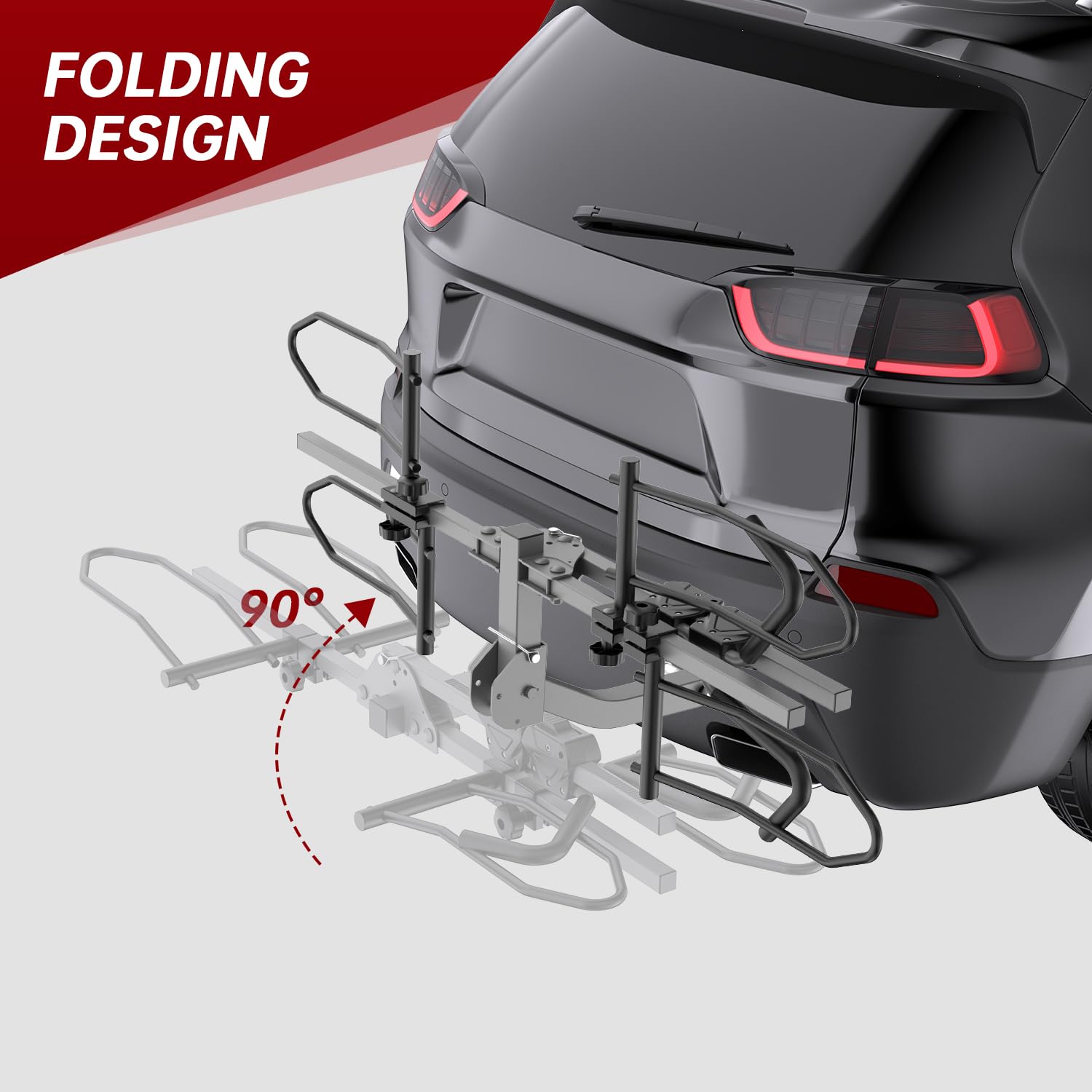 Bike Rack for Car & SUV - 2'' Hitch or Trucks/RV | 160lb Heavy-Duty Car Bike Rack, E-Bike & Fat Tire Ready (5'') | Foldable, Tilt-Away, Anti-Rattle Lock, No Extra Tools Needed