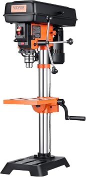 VEVOR Benchtop Drill Press, 3.2 Amp and 5-Speed Adjustable Drill Press with 10 in Swing, Cast Iron Frame, Worktable Tilts 0-45, Ideal for Drilling Wood & Metal