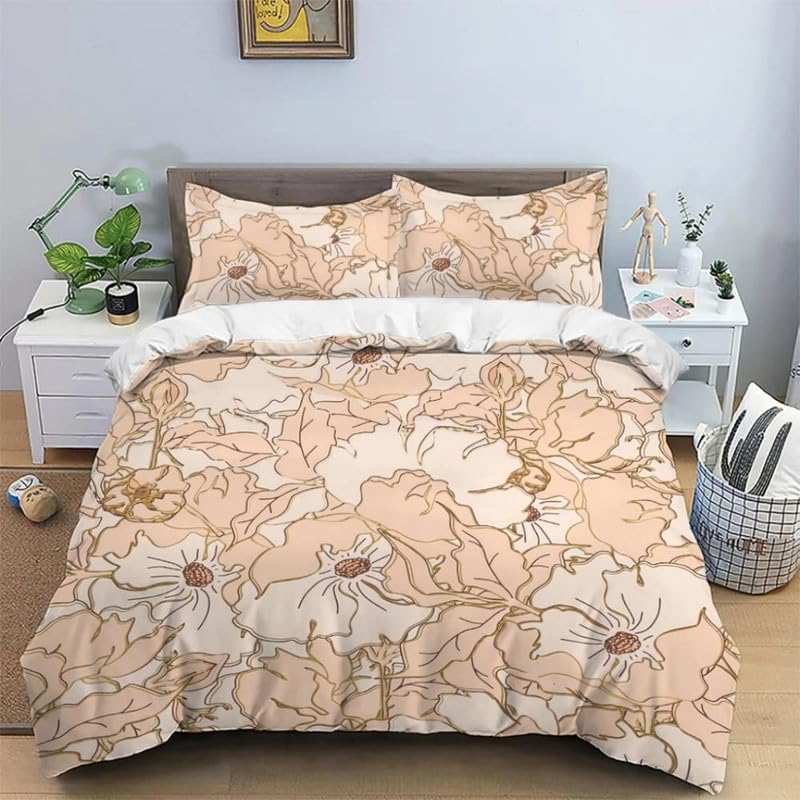 Funda nórdica flores beige 155x220 cm para cama 90 de microfibra suave con almohada
