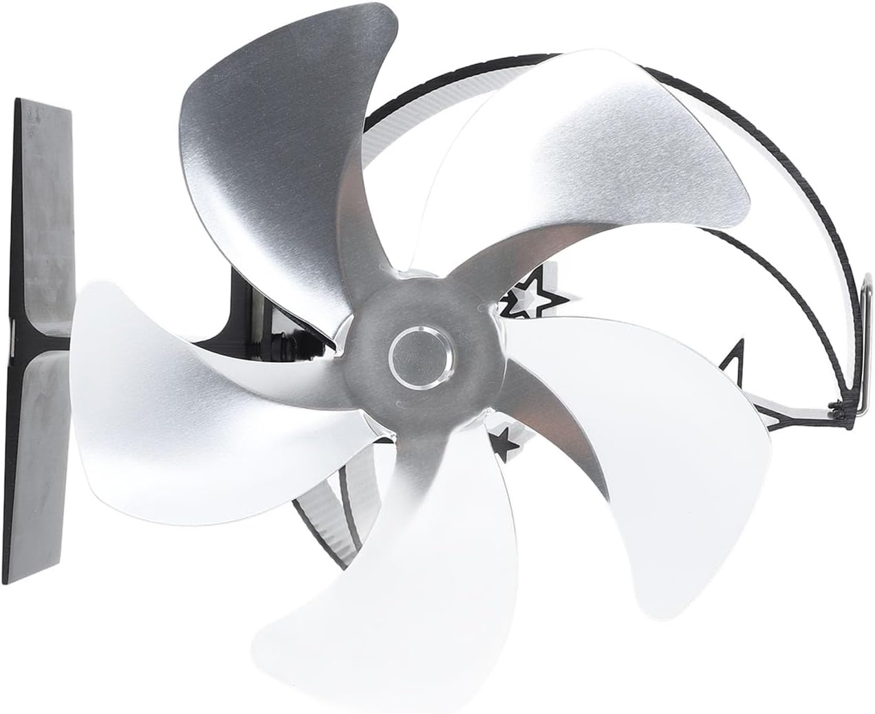 Wood Burner Fan 5 Blades Aluminum, Ultra Quiet Air Circulation, Energy Saving Heat Power - Efficient Heating, Heat Dissipation, Ideal for Ice Fishing and Camping (Silver)