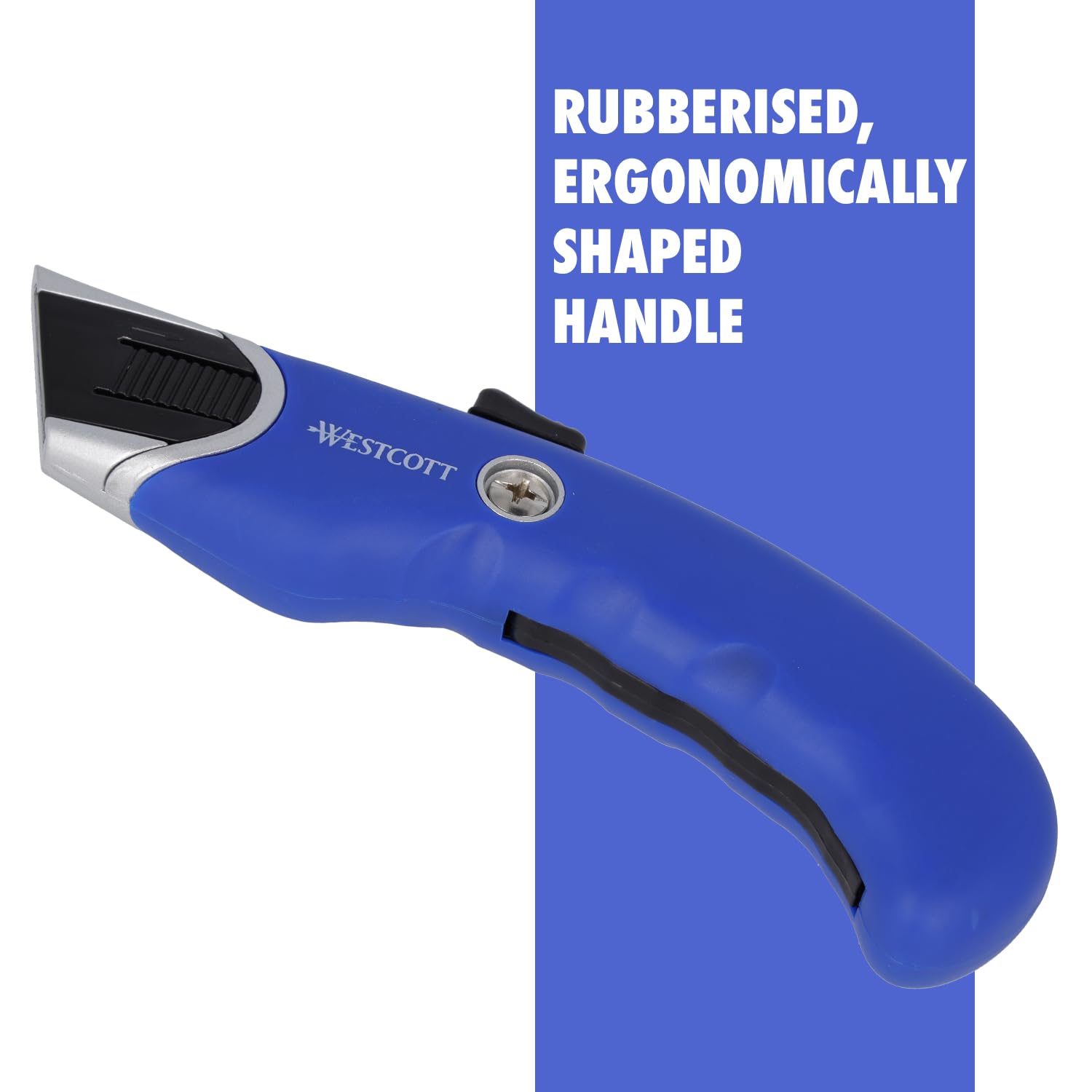 Westcott Taglierina di sicurezza resistente, 6 pezzi | Coltello multiuso con lama trapezoidale da 19 mm | Include 5 lame di ricambio | Lama a molla per la massima sicurezza | Manico ergonomico |